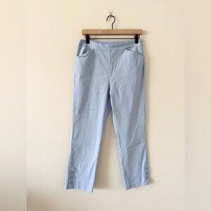 Tribal Pull On Casual Ankle Pants with Button Hem Detail in Light Blue Size 10